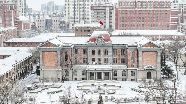 瑞雪中的天津城市美景航拍