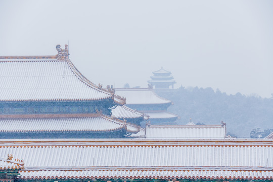 故宫古建筑屋顶雪景