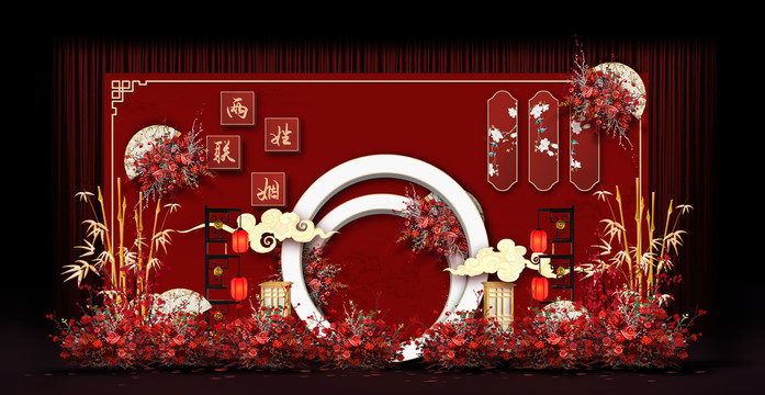 新中式合影區(qū)婚禮手繪效果圖