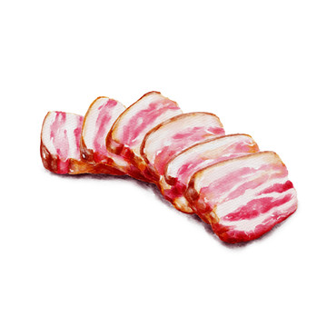 手繪水彩臘肉五花肉插圖圖案