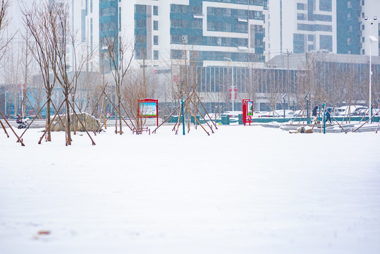 下雪的海绵城市口袋公园