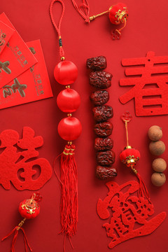 新年春节元素红色装饰物料