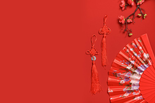 新年春节红背景中国风装饰
