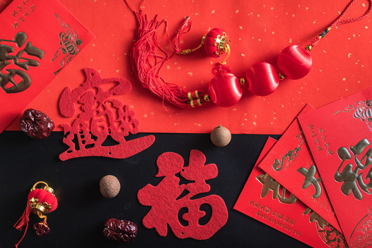 春节红包红背景喜庆福字装饰品