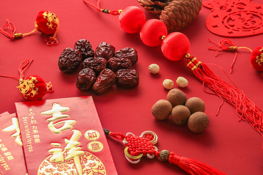 春节喜庆红背景过年装饰品