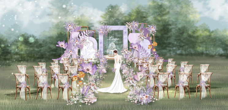 莫奈花园紫色油画户外婚礼