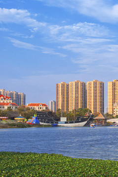 晋江晋阳湖公园湖畔风景