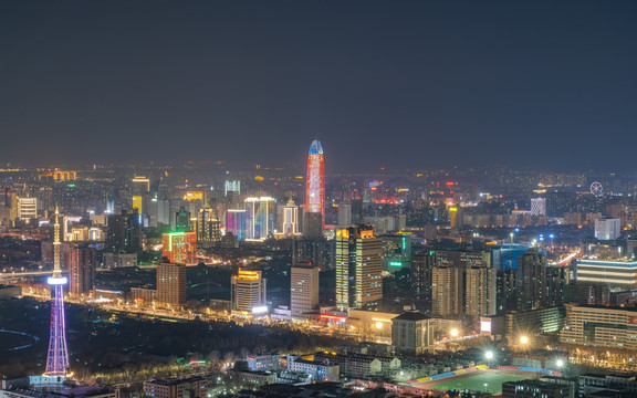 济南千佛山视角市区夜景