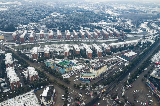 宜都市枝城镇雪景航拍