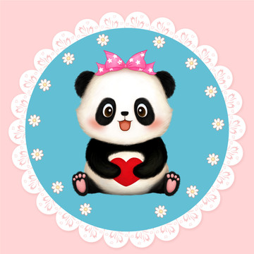 卡通熊猫抱枕明星片印花图案