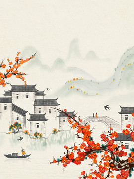 立春水墨中國風插畫