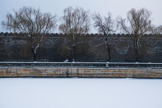 北京故宫筒子河雪景