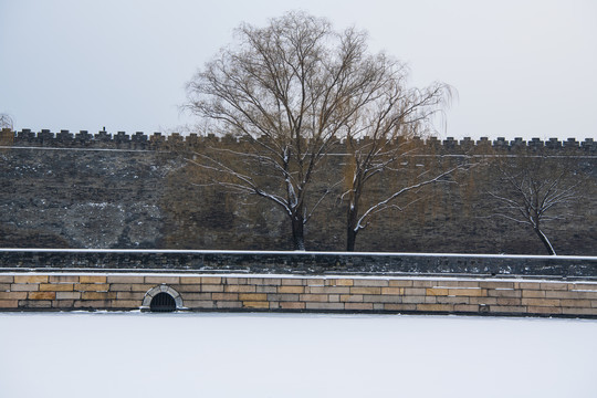 北京故宫筒子河雪景