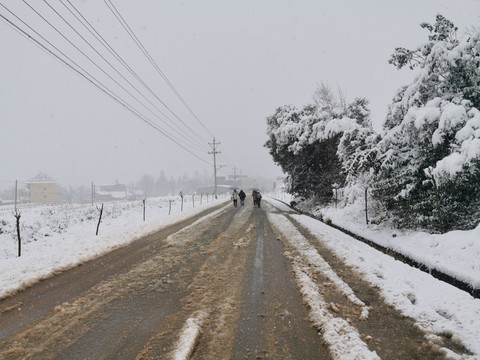 下雪天道路湿滑路面