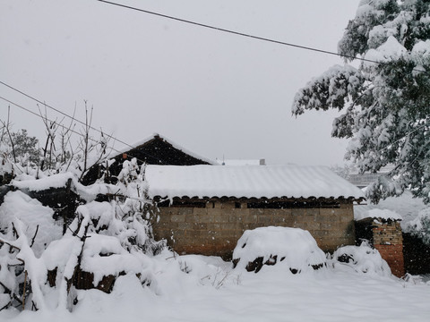 云南民居下雪乡村雪景