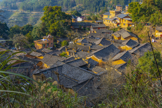 丽水松阳红泥古村杨家堂全景