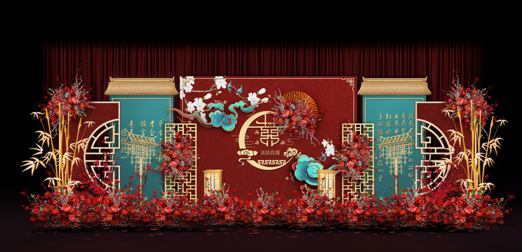 紅藍(lán)合影區(qū)婚禮手繪效果圖