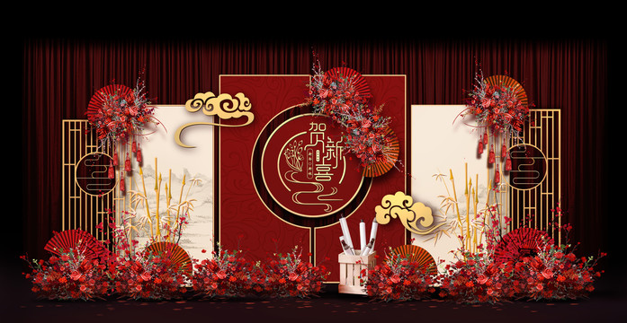 新中式合影區(qū)婚禮手繪效果圖