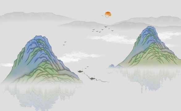 青綠中式山水