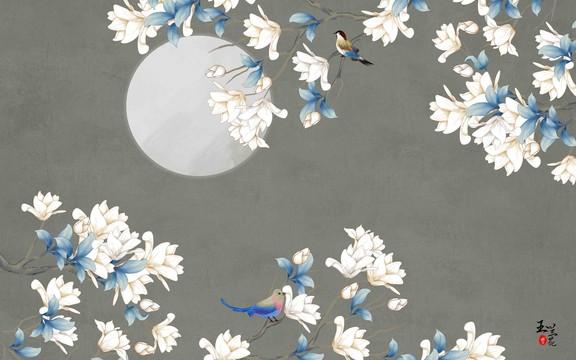 新中式花鳥電視背景墻