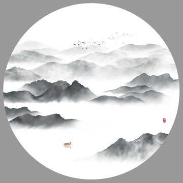 圆形山水画