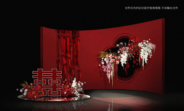 红色新中式小众婚礼效果图