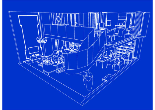 轻奢别墅复式楼线描图
