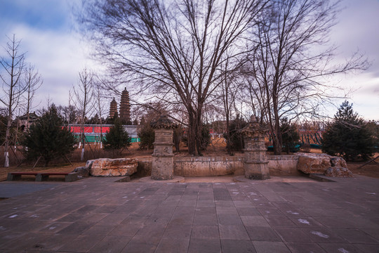 中国山西太原市永祚寺双塔风光