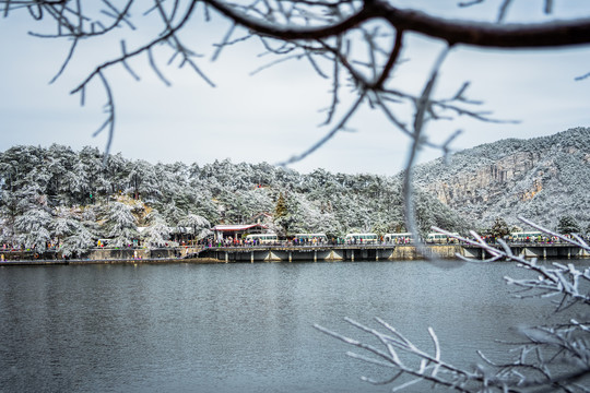 庐山如琴湖雪景航拍