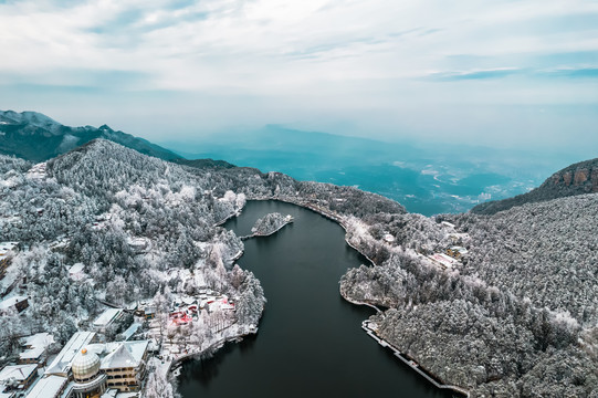 庐山如琴湖雪景航拍