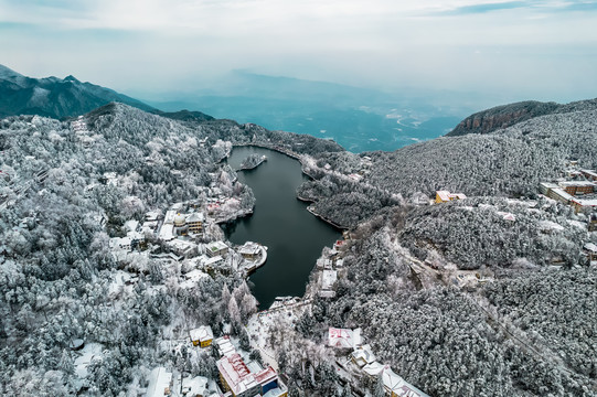 庐山如琴湖雪景航拍