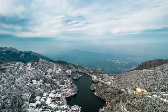 如琴湖雪景航拍