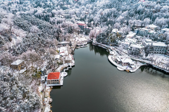 如琴湖雪景航拍