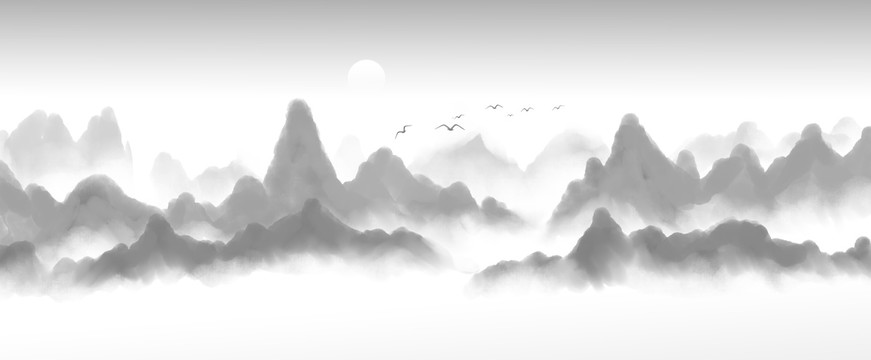 新中式山水畫水墨意境插畫