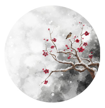 冬天梅花枝头上的小鸟