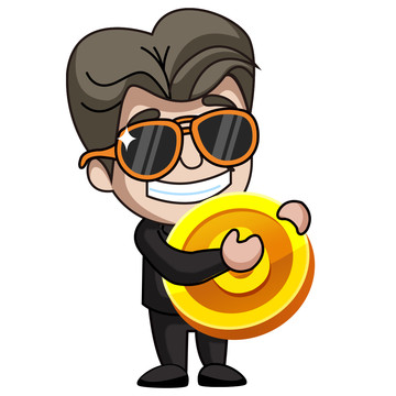 抱金幣小人卡通