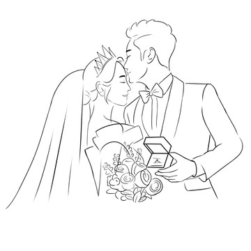 婚紗線稿情侶婚禮請(qǐng)柬