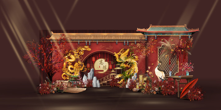 紅色中式婚禮迎賓區(qū)