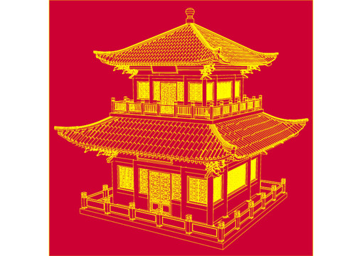 古代樓閣矢量圖