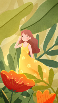 三八婦女節(jié)春季少女插畫