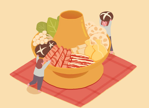 美食老北京火鍋插畫