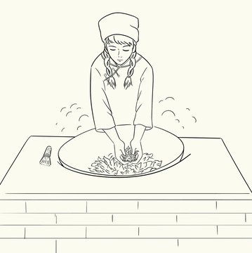 炒茶炒青簡(jiǎn)筆畫(huà)