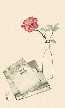 寫生茶花插畫家居裝飾畫