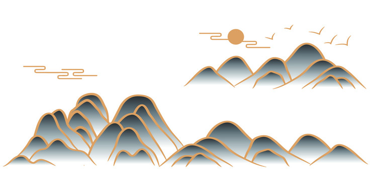 國潮山藍色繪畫山水墨