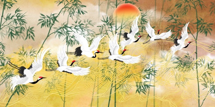 仙鶴竹子復(fù)古