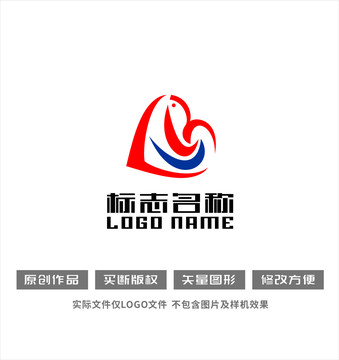 LB字母BL心形飞鸟LOGO