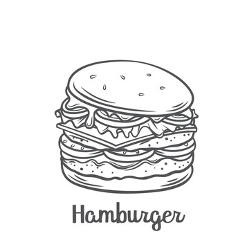 黑白美式汉堡插图