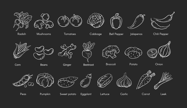 黑白手绘健康蔬菜图案
