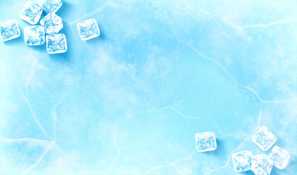 透蓝色结冰背景与冰块素材