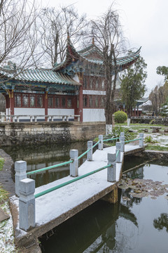 昆明大观公园不系舟石舫雪景